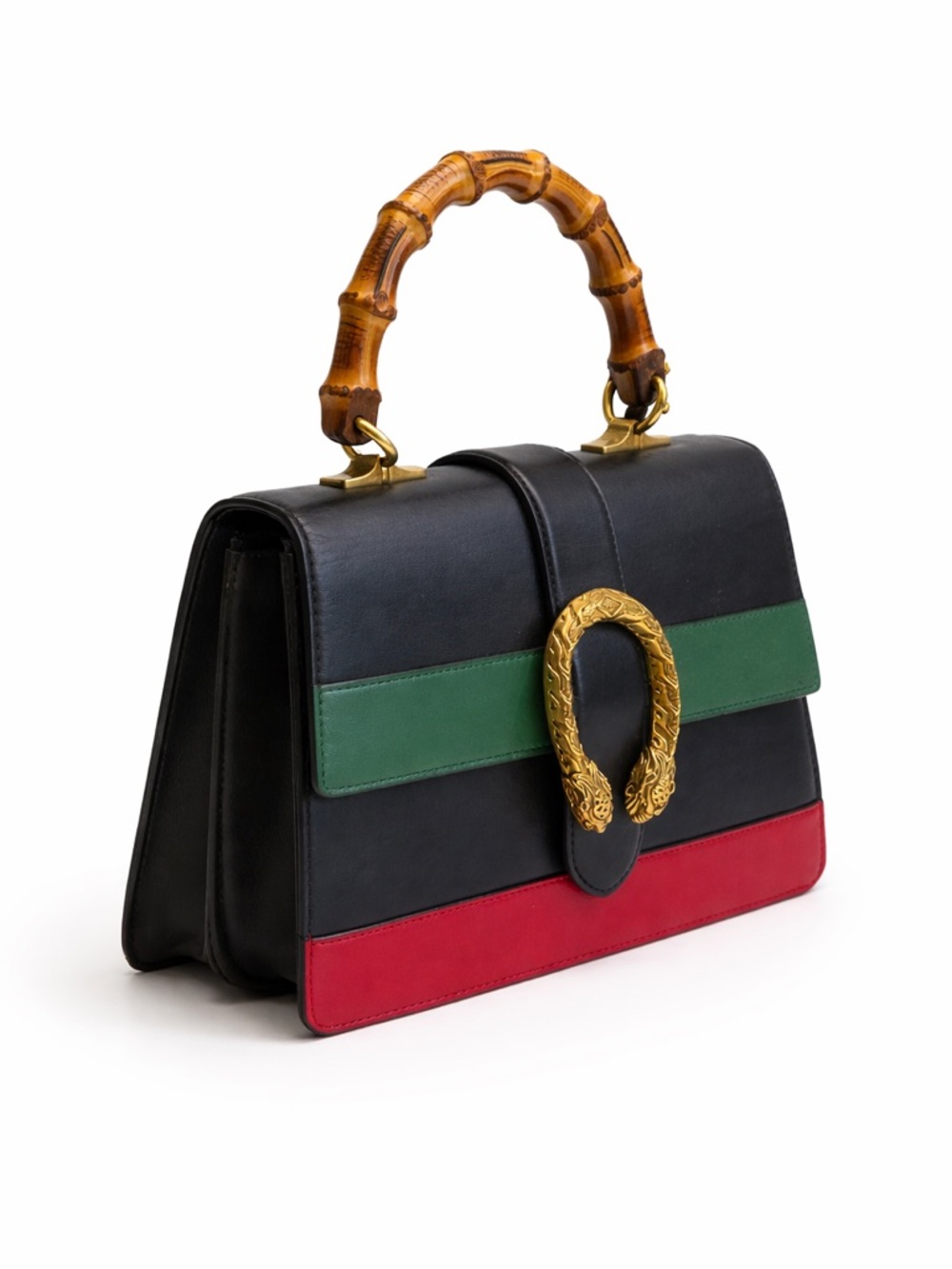 Gucci Dionysus Bamboo Top Handle Bag Black Leather Web Stripe Medium Crossbody - Picture 4 of 17